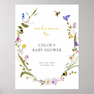 Mamma till Bee Blommig Krans Baby Shower Välkomsts Poster