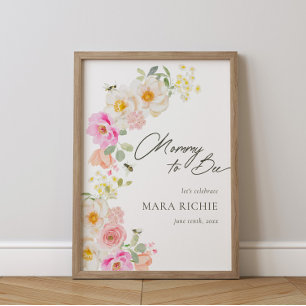 Mamma till Bee Blommigt Vattenfärgsbabyskor Poster