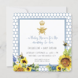 Mamma till Bee Bumblebee Solros Guld Glitter Baby Inbjudningar