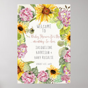Mamma till Bee Bumblebee Solros Rosa Hydrangeas Poster