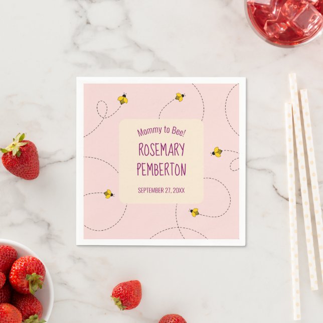 Mamma till Bee Buzzing Bees Rosa Baby Shower Pappersservett (Insitu)