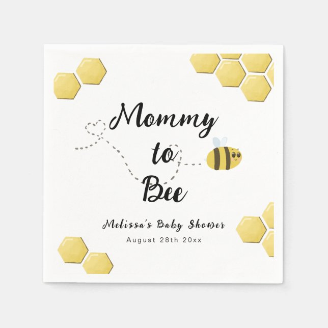 Mamma till Bee Cute Honeycomb Baby Shower Pappersservett (Framsidan)