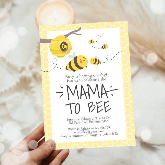Mamma till Bee Cute Honung Kön Neutral babystötare Inbjudningar (Skapare uppladdad)