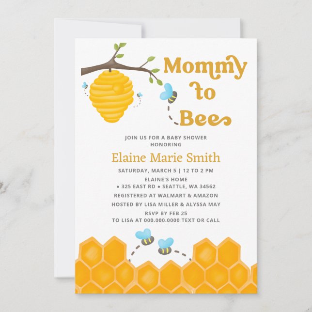 Mamma till Bee Cute Honungsbin Baby Shower Inbjudningar (Framsida)