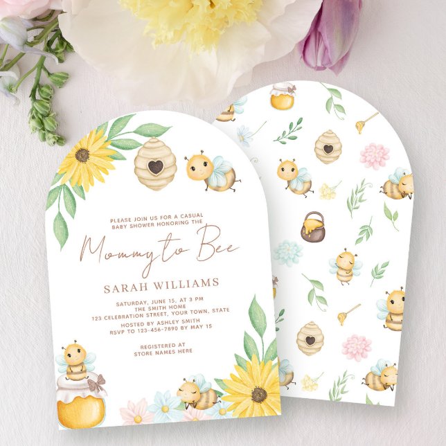 Mamma till Bee Cute Watercolor Bumblebee Baby Show Inbjudningar (Skapare uppladdad)