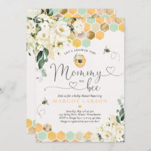 Mamma till Bee Greenery White Blommigt Bee Baby Sh