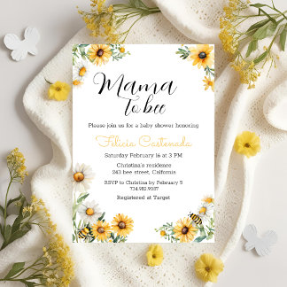 Mamma till Bee Gula blommor Bumblebee Baby Shower Inbjudningar