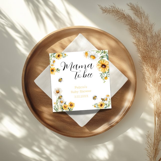 Mamma till Bee Gula blommor Bumblebee Baby Shower Pappersservett (Skapare uppladdad)