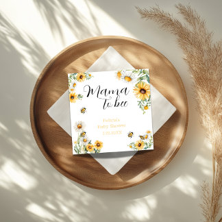 Mamma till Bee Gula blommor Bumblebee Baby Shower Pappersservett