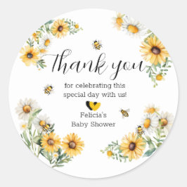 Mamma till Bee Gula blommor Bumblebee Baby Shower Runt Klistermärke