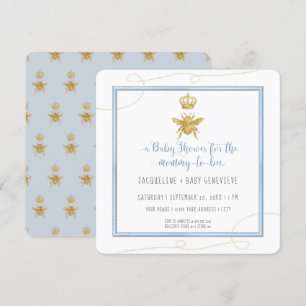 Mamma till Bee Guld Glitter Blue Boy Shower Inbjudningar