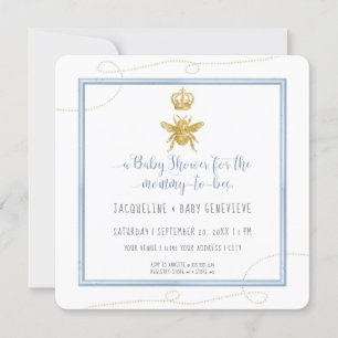 Mamma till Bee Guld Glitter Blue Boy Shower QR Inbjudningar