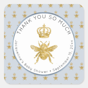 Mamma till Bee Guld Krona Boy Baby Shower Fyrkantigt Klistermärke