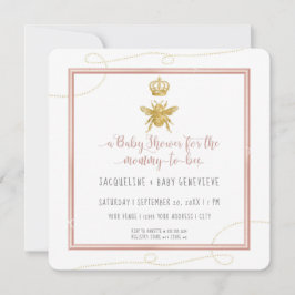Mamma till Bee Guld Rosa Girl Girl Baby Inbjudningar