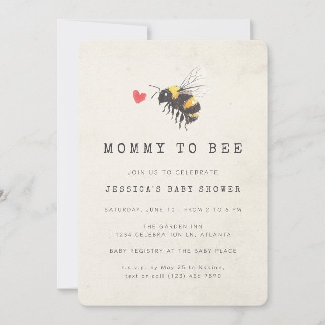 Mamma till Bee Honeart Photo Baby Shower Inbjudningar (Framsida)