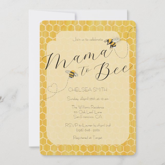 Mamma till Bee Honeybee Baby Shower Inbjudningar (Framsida)