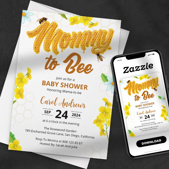 Mamma till Bee Honeycomb Babyfirande Inbjudningar (Skapare uppladdad)