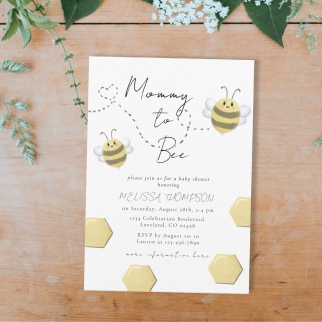 Mamma till Bee Honeycomb Kön Neutral babystötare Inbjudningar (Skapare uppladdad)