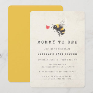 Mamma till Bee Honung Heart Gult Baby Shower Inbjudningar