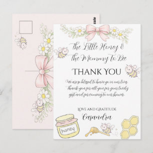 Mamma till Bee Pink Bow Baby Shower tackar dig Vykort