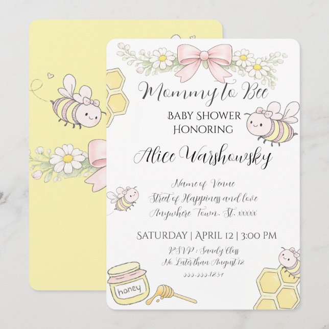 Mamma till Bee rosa rosett flickor baby shower inb (Fram/baksida)
