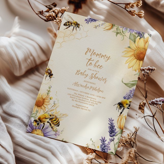 Mamma till Bee Vildblommor Barnkalas Inbjudningar (Skapare uppladdad)