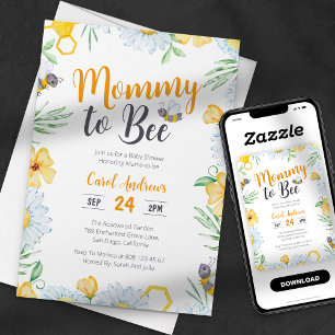 Mamma till Bee Watercolor Blommig Bebis Shower Inbjudningar