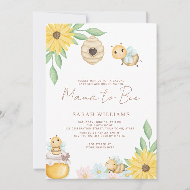 Mamma till Bee WildblomBaby Shower Inbjudningar (Framsida)
