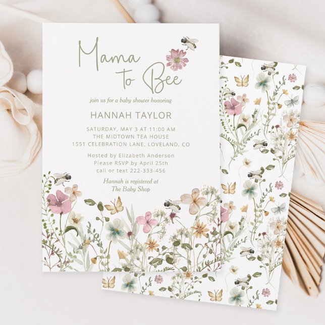 Mamma till Bee WildblomBaby Shower Inbjudningar (Skapare uppladdad)