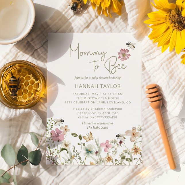 Mamma till Bee WildblomBaby Shower Inbjudningar (Skapare uppladdad)