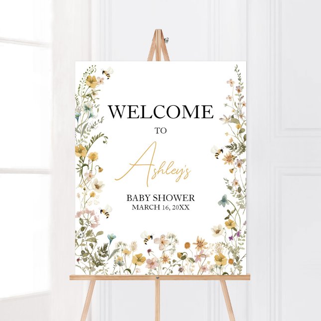 Mamma till Bee WildblomBaby Shower Välkommen Poster (Mom to Bee Gender Neutral Baby Shower Welcome Sign)