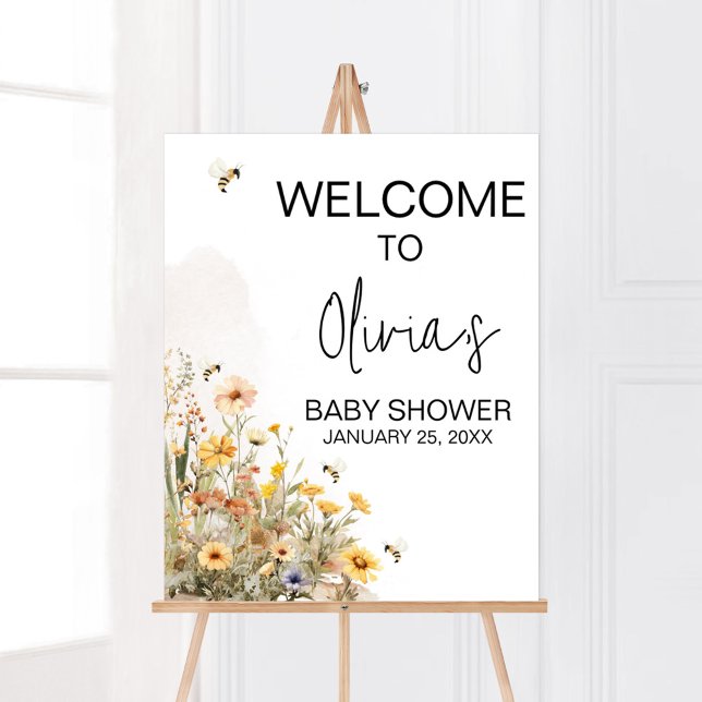Mamma till Bee WildblomBaby Shower Välkommen Poster (Wildflower Mommy to Bee Baby Shower Welcome Sign)