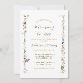 Mamma till Bee Wildblomma Garden Theme Baby Shower Inbjudningar