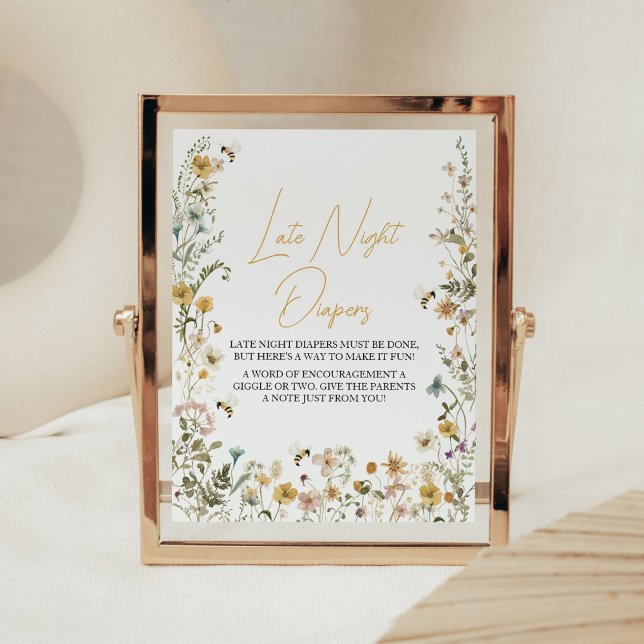 Mamma till Bee Wildblomma Late Nattblöjor Poster (Mom to Bee Gender Neutral Baby Shower Late Night Diapers Sign)