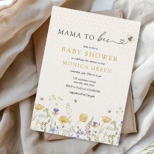 Mamma till Bee Wildblomma Rustic Garden Baby Showe Inbjudningar
