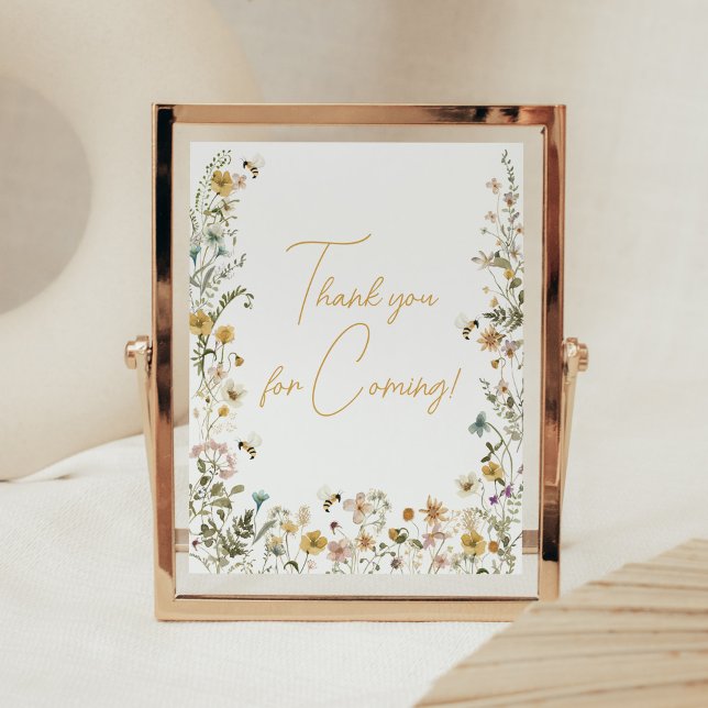 Mamma till Bee Wildblomma Tack för att du kom Poster (Mom to Bee Gender Neutral Baby Shower Thank you for Coming Sign)