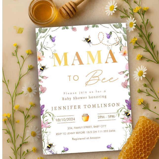 Mamma till Bee Wildblomma Vår Baby Shower Inbjudningar (Mama to Bee Wildflower Spring Baby Shower Invitation)