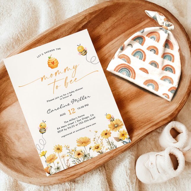 Mamma till Bee Wildblomme Baby Shower honey Bee Inbjudningar (Skapare uppladdad)