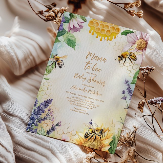Mamma till Bee Wildblomme Honeybee Mamma Baby Show Inbjudningar (Skapare uppladdad)