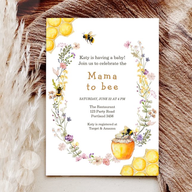 Mamma till Bee Wildblomme Honeybee Mamma Baby Show Inbjudningar (Skapare uppladdad)