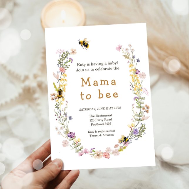 Mamma till Bee Wildblomme Honeybee Mamma Baby Show Inbjudningar (Skapare uppladdad)