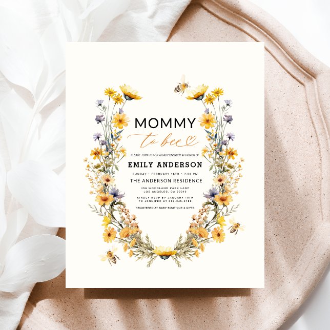 Mamma till Bee Wildblomme Kön Neutral Baby Shower Flygblad (Skapare uppladdad)