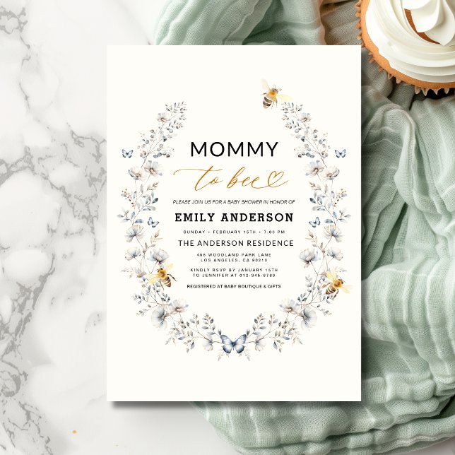 Mamma till Bee Wildblomme Kön Neutral Baby Shower Inbjudningar (Skapare uppladdad)