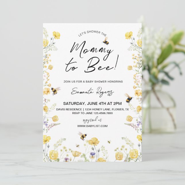 Mamma till Bee Wildlfower Baby Shower Inbjudningar (Stående Fram)