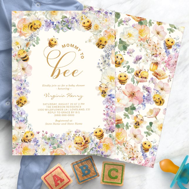Mamma Till Bi Barnkalas Inbjudningar (Watercolor Floral Mommy To Bee Baby Shower Invitation by Painted Paperie
)