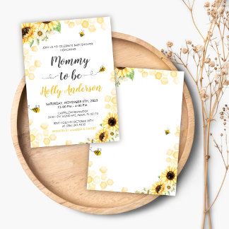 Mamma till bi Lettering & Honeycomb Baby Shower-in Inbjudningar