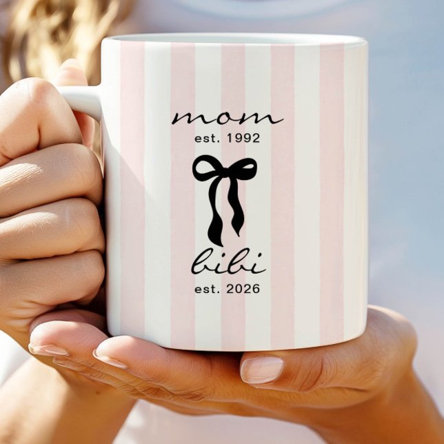 Mamma till Bibi Mug Rosa randig bowkrage Kaffemugg (Skapare uppladdad)