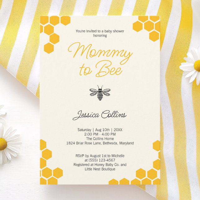 Mamma till Bina Könsneutral Söt Gul Bikupa Inbjudningar (Mommy to Bee Gender Neutral Cute Yellow Honeycomb Invitation)