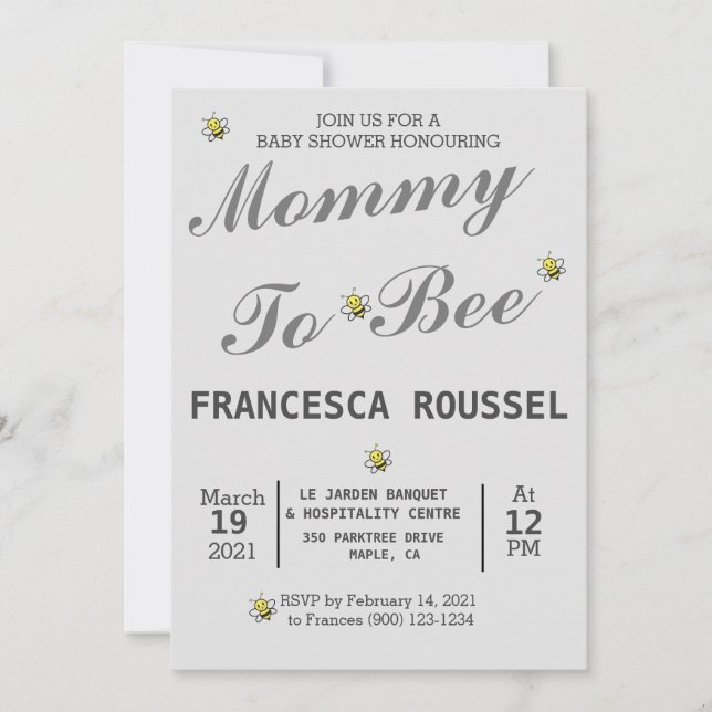 MAMMA TILL BLICK GRÅTT BABY SHOWER INVITATION INBJUDNINGAR (Framsida)