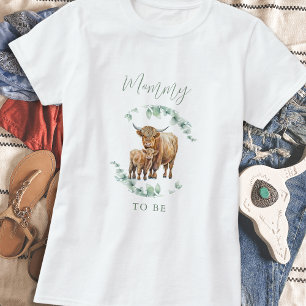 Mamma till Boho Greenery Highland Cow T Shirt